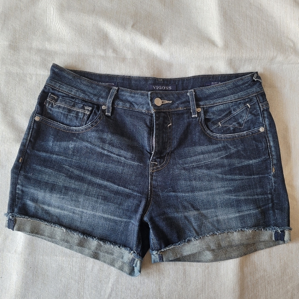 Vigoss Women's Dark Indigo Rolled Hem Denim Shorts Size Waist 31 Length 3